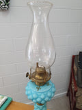 Victorian Blue Quilted Satin Glass Oil Lamp