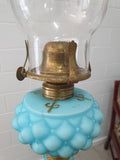 Victorian Blue Quilted Satin Glass Oil Lamp