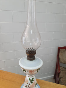 Antique French milk glass kerosene lamp.