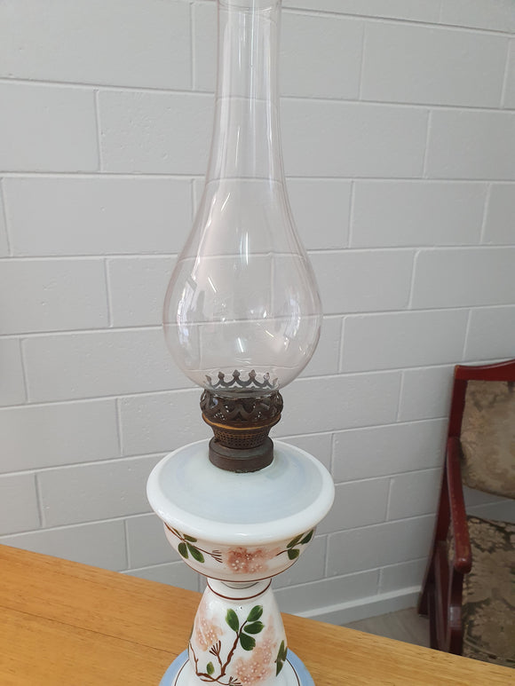 Antique French milk glass kerosene lamp.