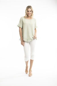 Essentials Linen Blend Frill Top