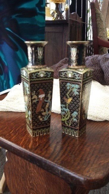 Pair Chinese cloisonne vases