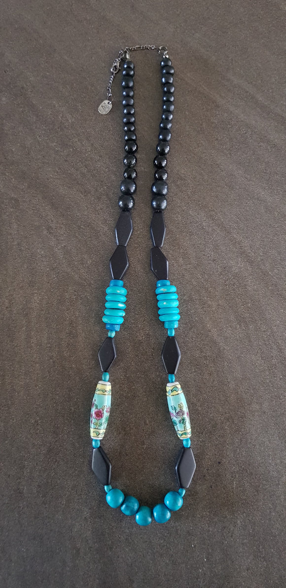 Turquoise Wooden/Ceramic bead Necklace