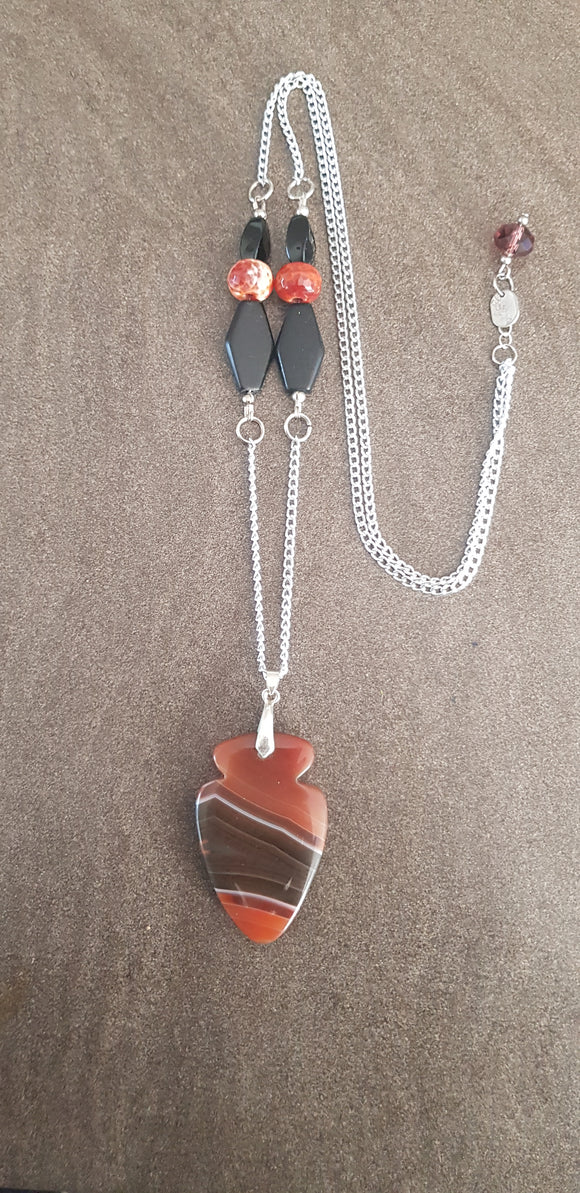 Red Banded Onyx Pendant Necklace