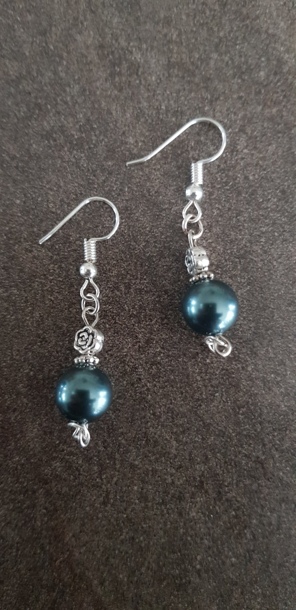 Blue/Black Glass Pearl Earrings
