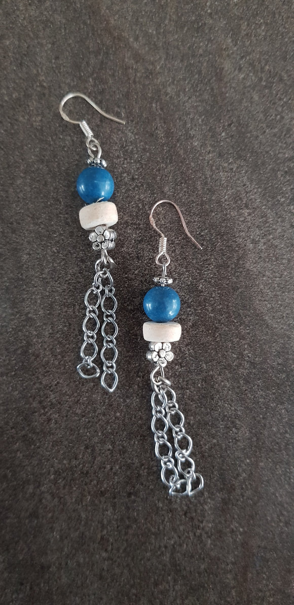 Blue Coral/Coconut Shell Earrings