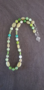 GREEN AGATE/LIME GREEN JADE/SERPENTINE NECKLACE