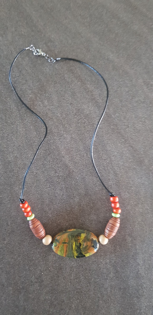 Hand Painted Wooden Bead Necklace