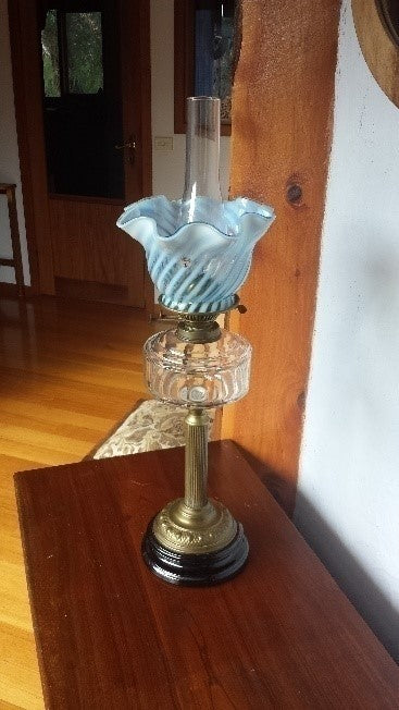 Victorian Cut Glass Brass Banquet Lamp black ceramic base.