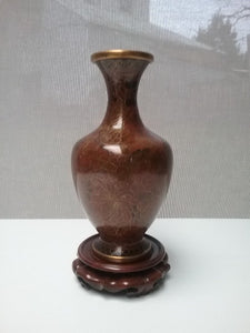 Contemporary "Chinese" brass & brown, red cloisonne vase