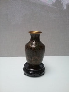 Contemporary "Chinese" brass & brown, green cloisonne vase