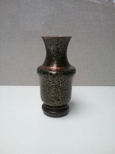 Contemporary "Chinese" brass & deep green, green cloisonne vase