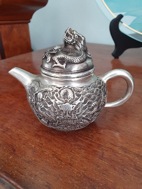 Chinese White Metal Teapot